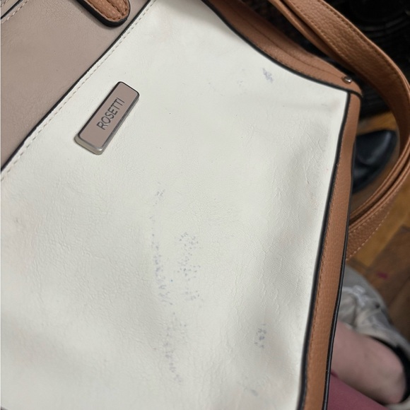 Rosetti Tan and White Rectangle Crossbody Satchel Bag - Picture 14 of 14